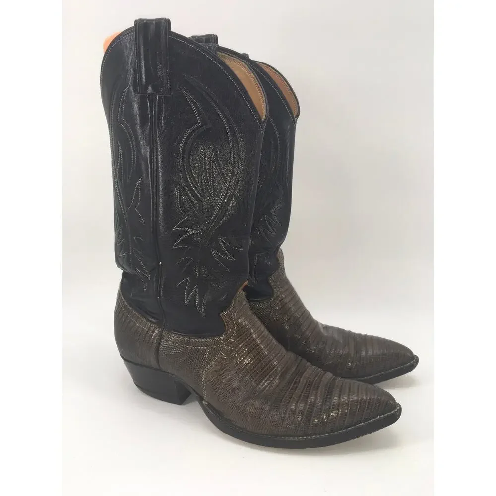 Vintage Justin Teju Lizard Leather Exotic Cowboy Boot Mens 9D 2867 Western READ